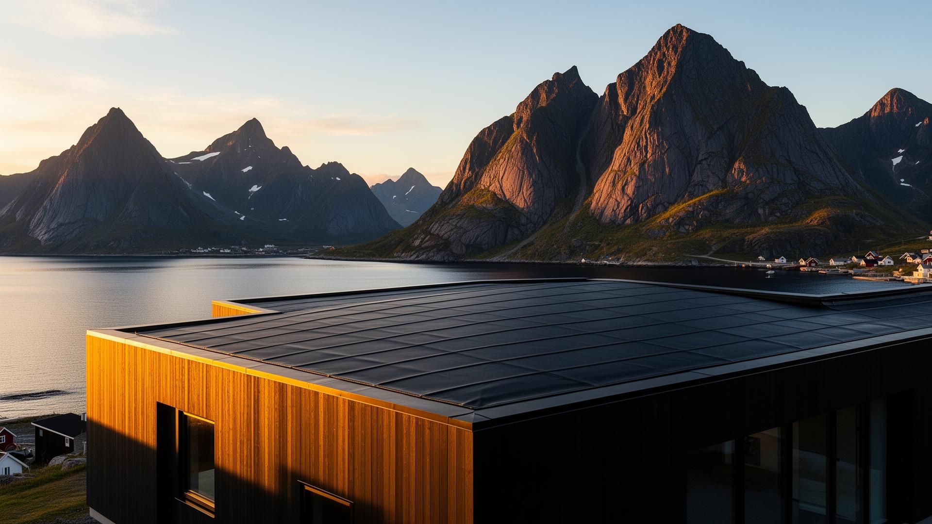 Tekkere i arbeid ved solnedgang i Lofoten